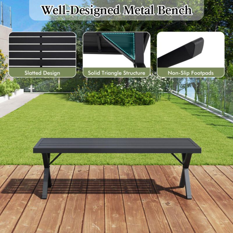 Hivvago Patio Metal Bench with Slatted Seat and X Legs