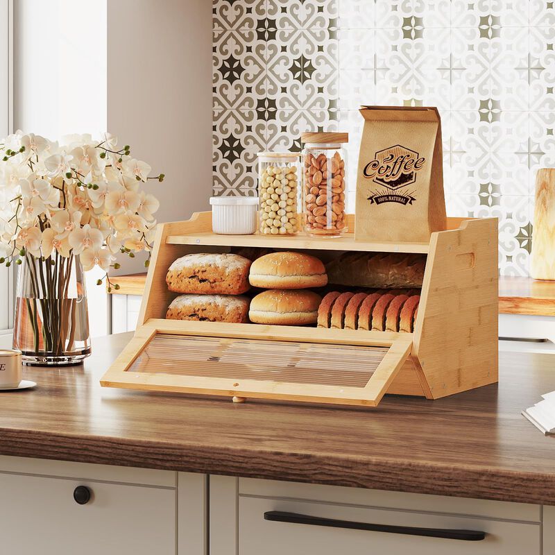 Kitchen Counter Wicker Bread Box for Storage and Food Organization image number 5