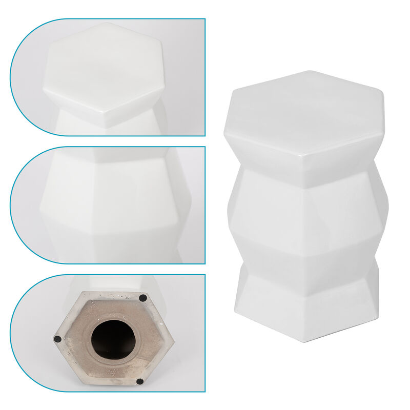 13" x 16.75" Glazed Ceramic Drum Stool - Indoor/Outdoor Side Table - Accent Garden Stool