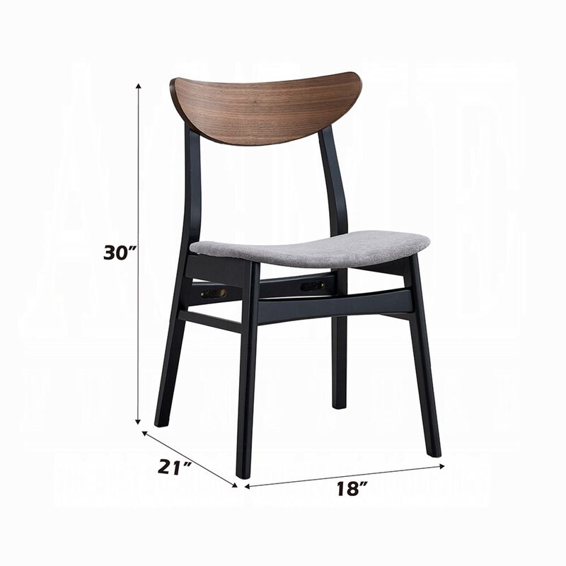 Bery Dining Side Chair Set of 2, Gray Linen Seat, Scandinavian Black