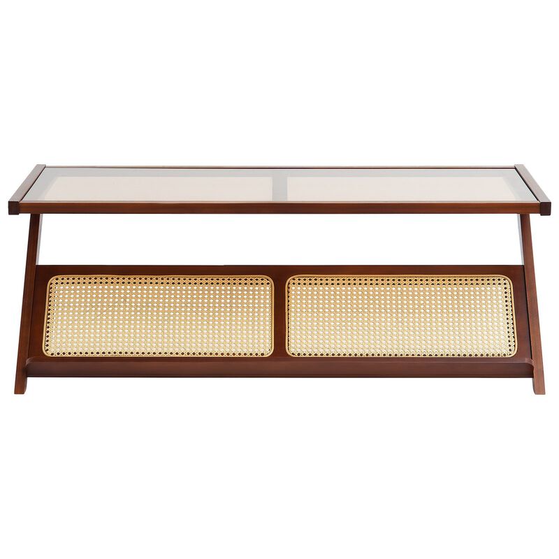 Modern Storage Mid Century Coffee Table with WickerLegs for Living Room