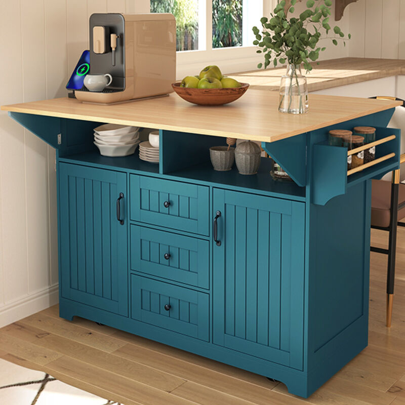 ELEMENT ACE Versatile Dual Drop-Leaf Kitchen Island Cart with Built-In Charging Station and Ample Storage image number 5