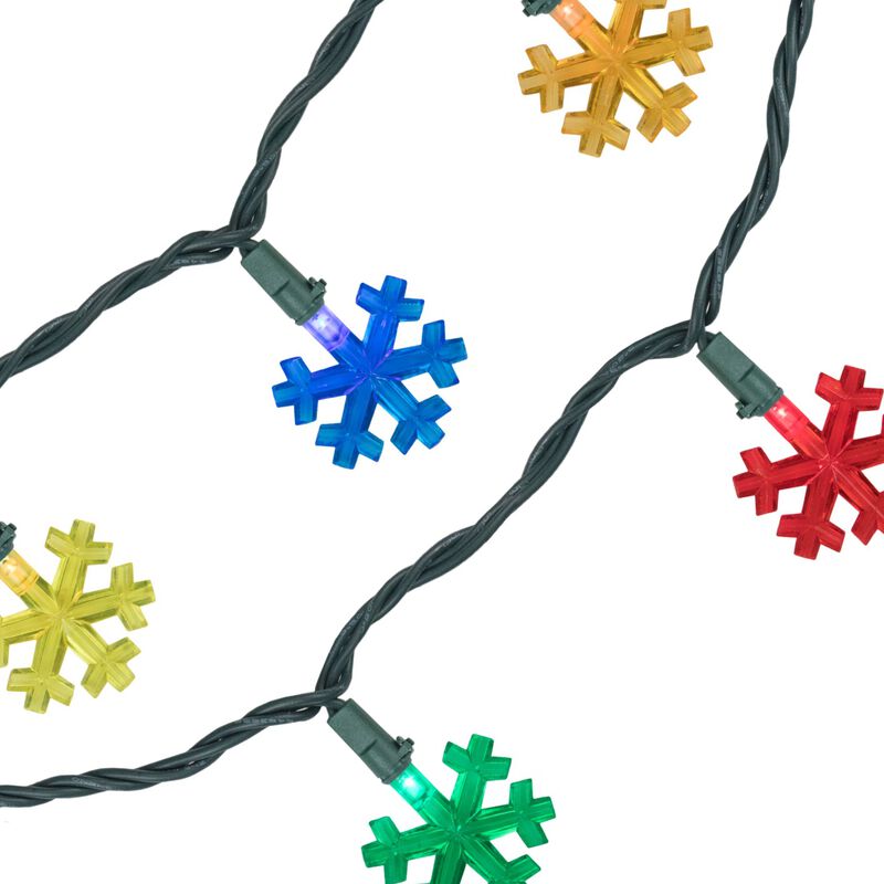10-Count Multi-Color LED Snowflake Christmas Light Set  4ft Green Wire image number 2