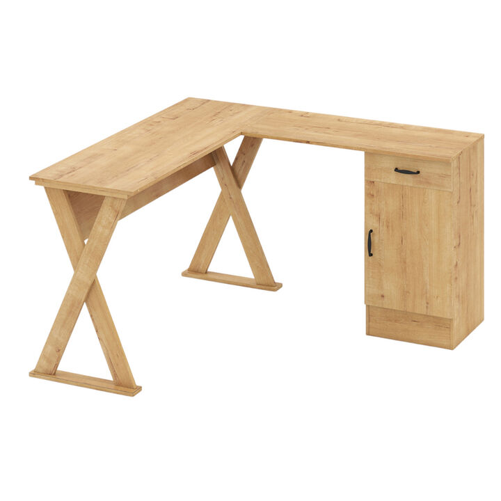 Reversible L Shaped Computer Desk with Drawer and Cabinet for Bedroom