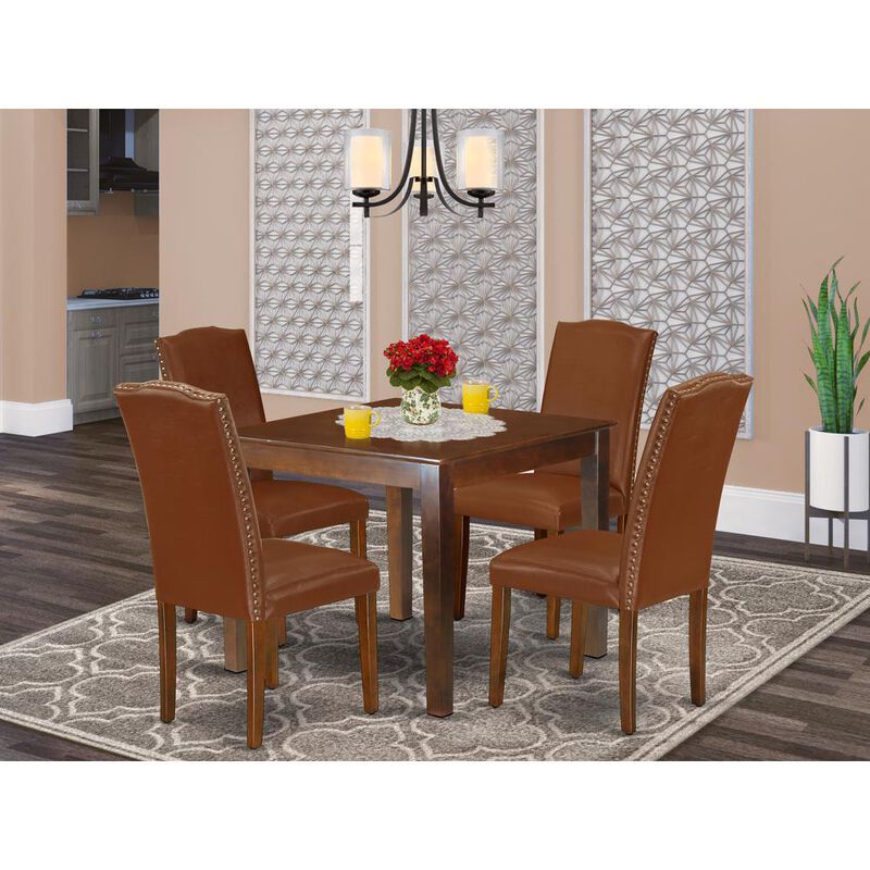 East West Furniture Dining Room Set Mahogany, OXEN5-MAH-66