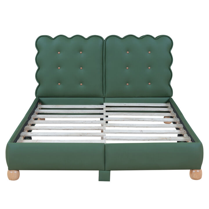 Full Size Upholstered Platform Bed with Support Legs, Green