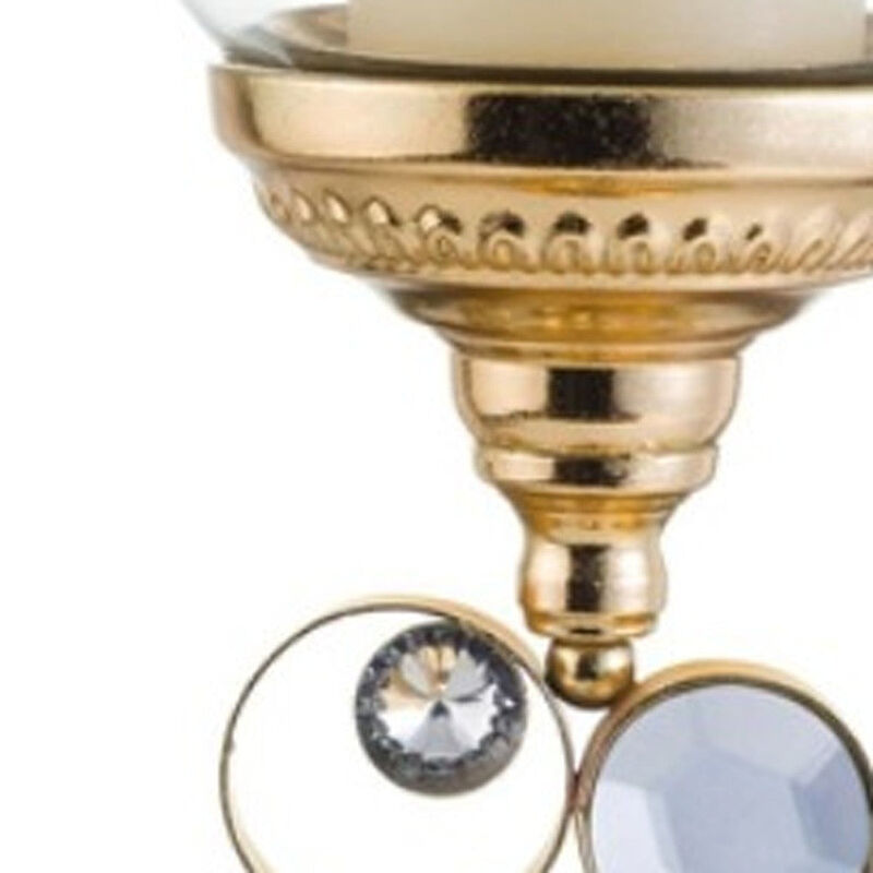 Homezia 18" Gold and Faux Crystal Bling Tabletop Hurricane Candle Holder