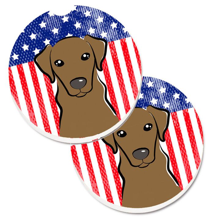 Caroline's Treasures American Flag & Chocolate Labrador Set of 2 Cup Holder Car Coasters BB2164CARC, 2.56, Multicolor