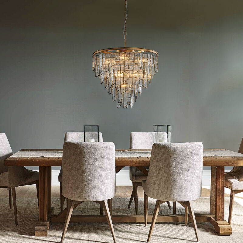 Modern Painted Brass Luxury Water Ripple Glass Chandelier for Living Room image number 3