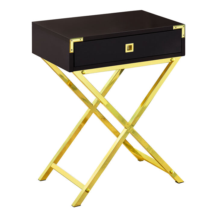 Durable Metal and Wood End Table &ndash; Compact Nightstand with Handy Drawer
