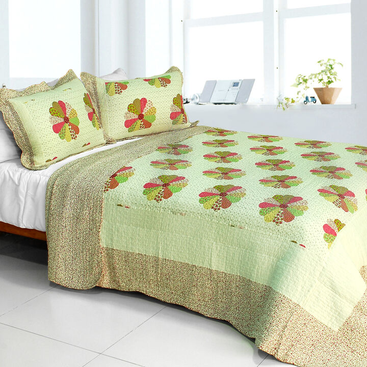 Round Midnight Queen 3PC Cotton Quilted Printed Bedding Set Soft Lightweight Quilt Set