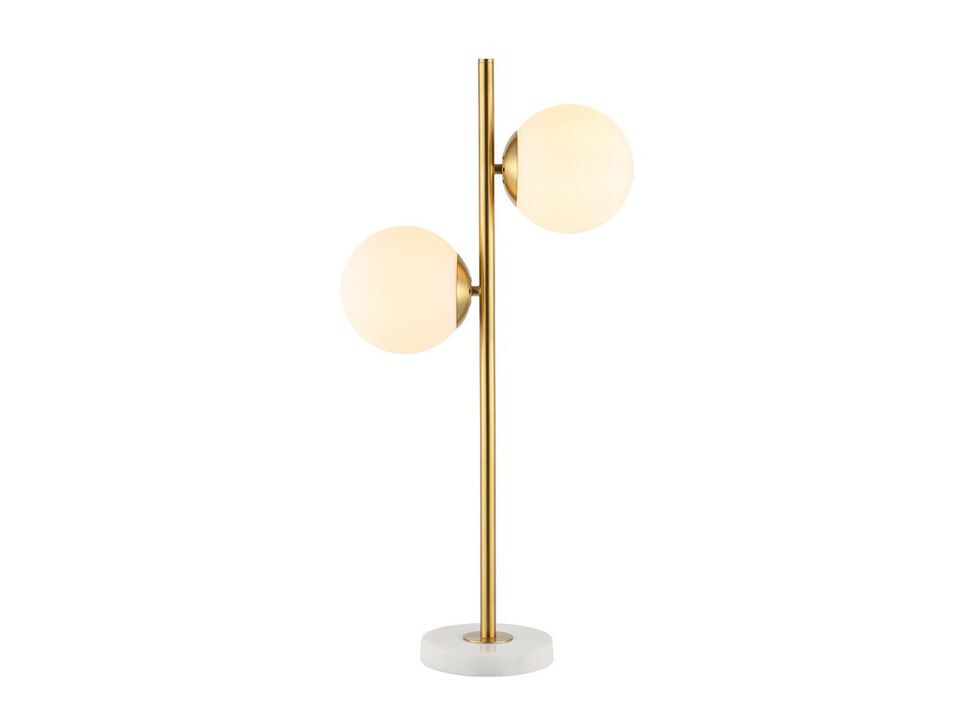 Amelie 28" 2-Light Coastal Vintage Iron LED Table Lamp, Brass Gold/White