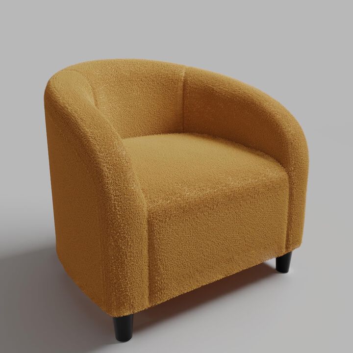 Modern Barrel Accent Chair, Soft Padded Round Armchair in Suede & Boucle Fabric, Ideal for Living Room, Bedroom and Lounge