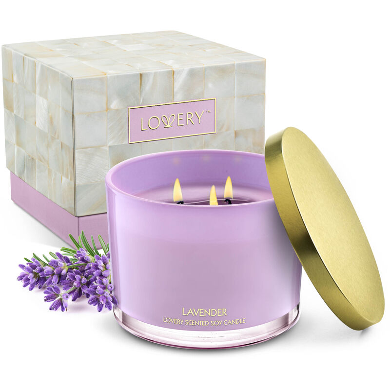 Lavender Candle Gift Set, 3 Wick Aromatherapy Soy Candles, 13oz image number 0