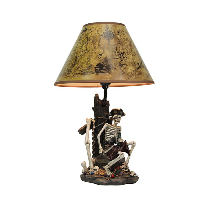 Pirate Skeleton W Treasure Table Lamp W Shade 21 Inches Tall