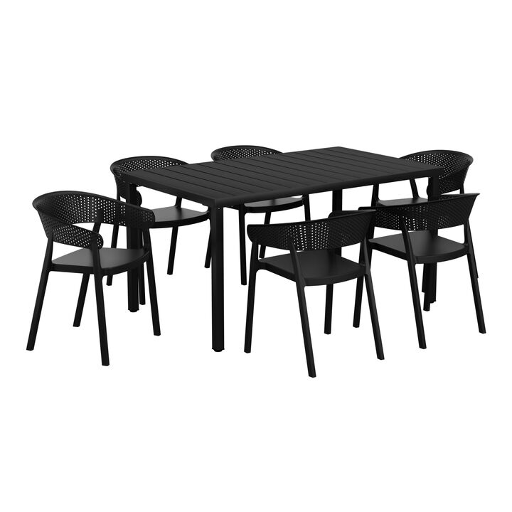 WestinTrends 7-Piece Outdoor Metal Rectangle Patio Dining Table Set With Stackable Patio Dining Chairs