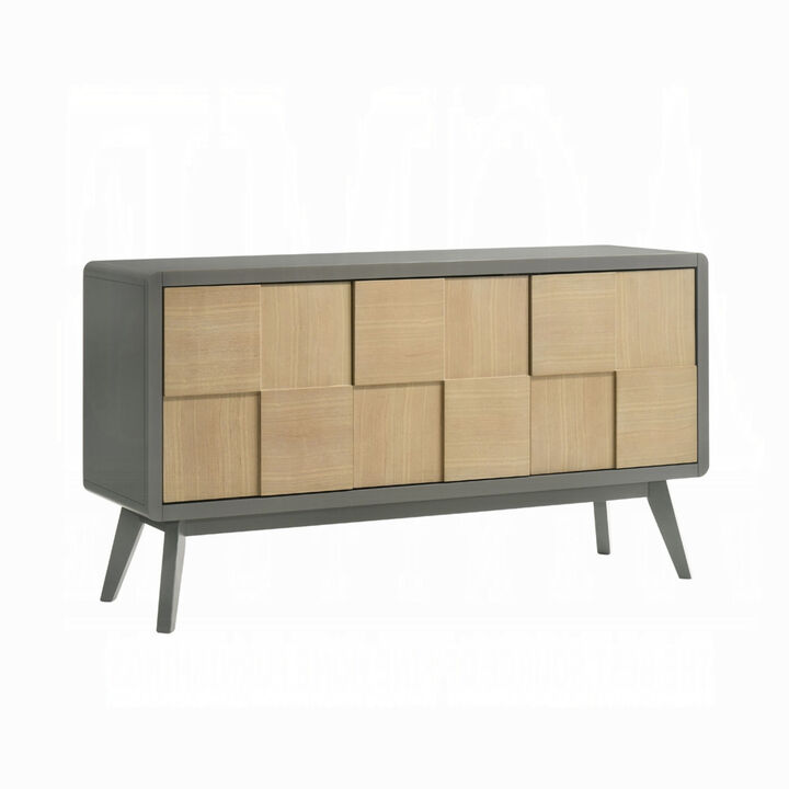 Yodo Sideboard Buffet Console, 59 Inch, Brown Geometric Front Design