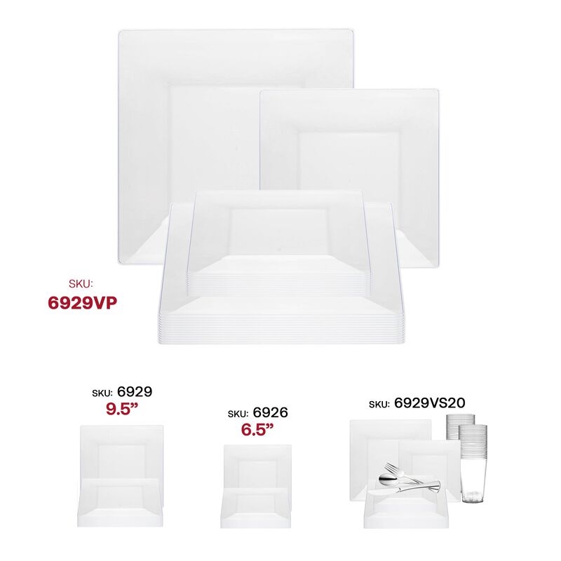 Clear Square Plastic Dinnerware Value Set (40 Sets) image number 6