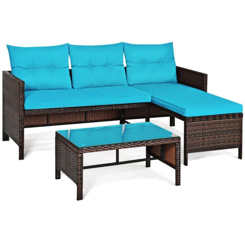 Hivvago 3 Pieces Outdoor Patio Corner Rattan Sofa Set