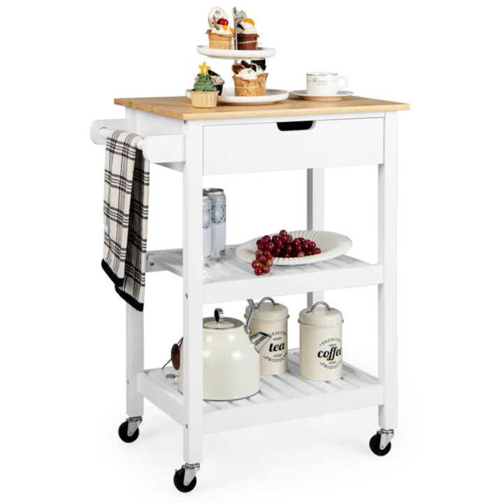 Hivvago 3-Tier Kitchen Island Cart Rolling Service Trolley with Bamboo Top