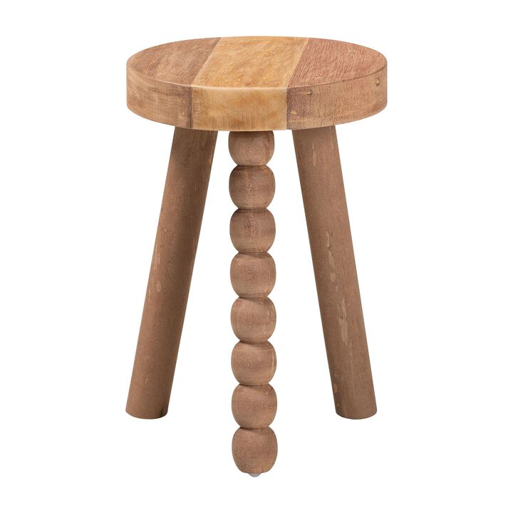 bali & pari Sihu Acacia Wood Multipurpose Accent Stool - Sculptural End Table with Bobbin Tripod Base for Living Room, Bedroom or Dining Room
