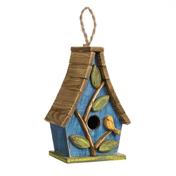 Hivvago Farmhouse Solid Wood Hanging Birdhouse in Blue Green Yellow Brown