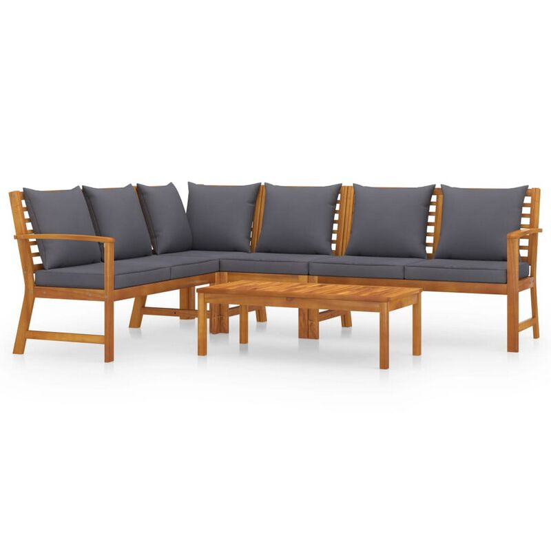 Roma 5pc Outdoor Modular Sofa and Chair Set, Brown Wood Coffee Table - Benzara