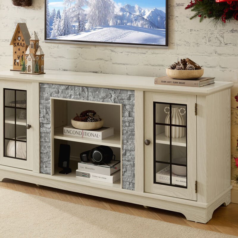 GOODSILO 58" Modern TV Stand with 2-Door Storage, Faux Stone Media Console Cabinet image number 6