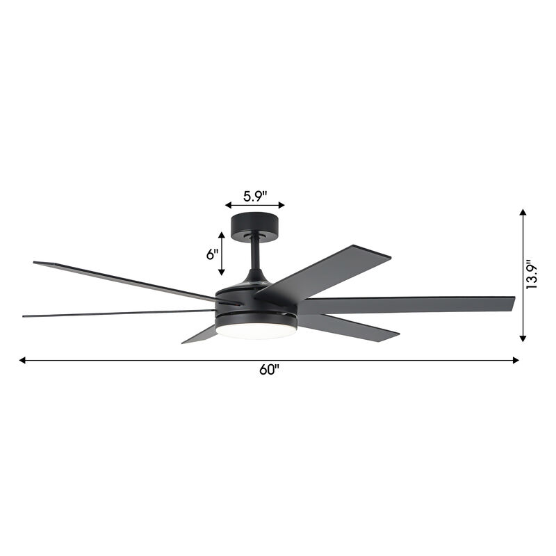 60" Modern Black 3CCT Integrated LED Smart Ceiling Fan with Light and APP