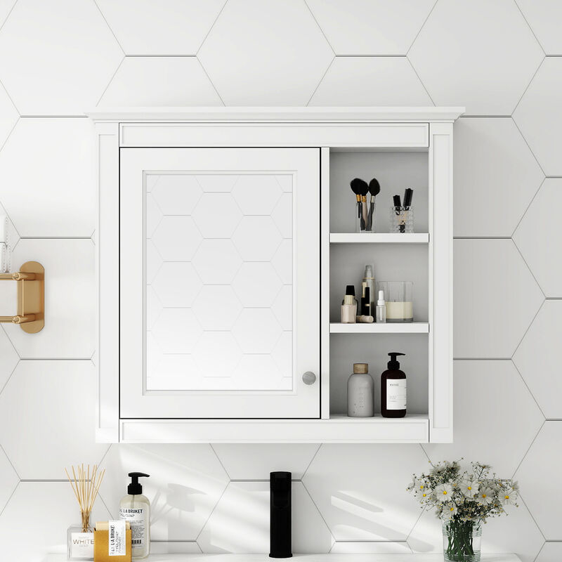 Merax Mirror Cabinet with Adjustable Shelves & Concealed Storage, Wall-Mounted image number 1
