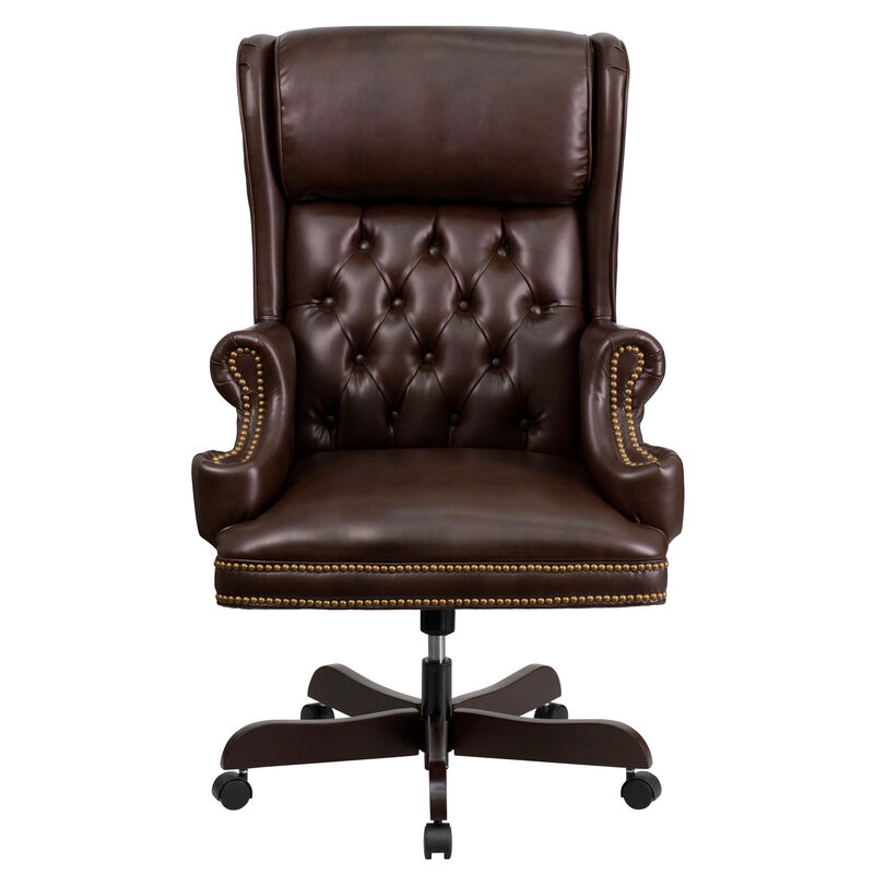 Ainslie High Back Traditional Tufted Brown LeatherSoft Executive Ergonomic Office Chair with Oversized Headrest & Nail Trim Arms image number 5