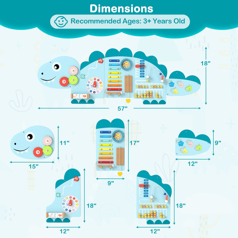 Dinosaur Busy Board 11-in-1 Activity Wall Panels for Education & Early Development image number 2