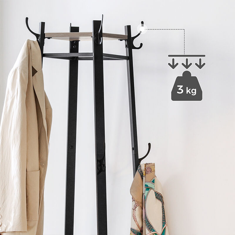 Coat Rack Stand with 3 Shelves for Entryway Organizer Storage image number 3