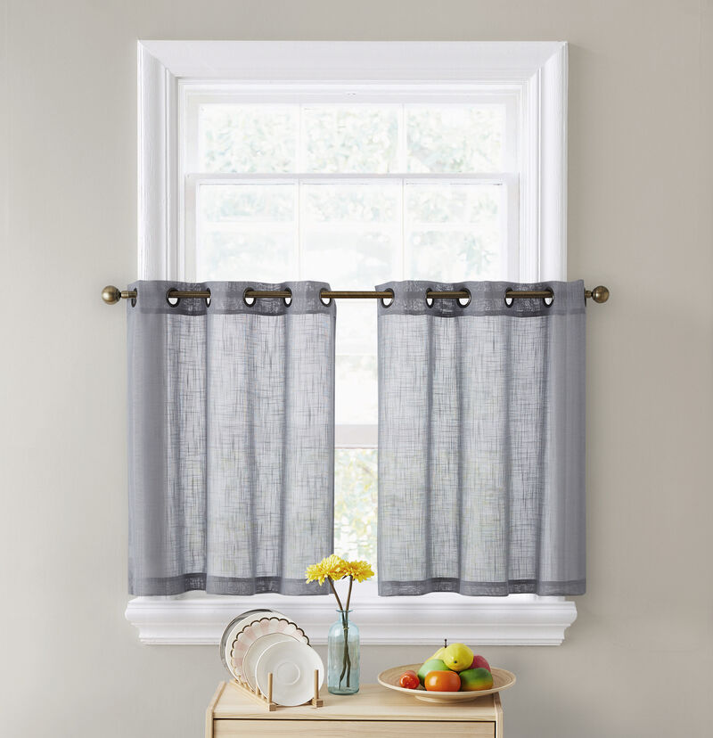 THD Serena Faux Linen Textured Semi Sheer Privacy Light Filtering Transparent Grommet Short Thick Cafe Curtain Tiers for Small Windows, Kitchen & Bathroom, Set of 2