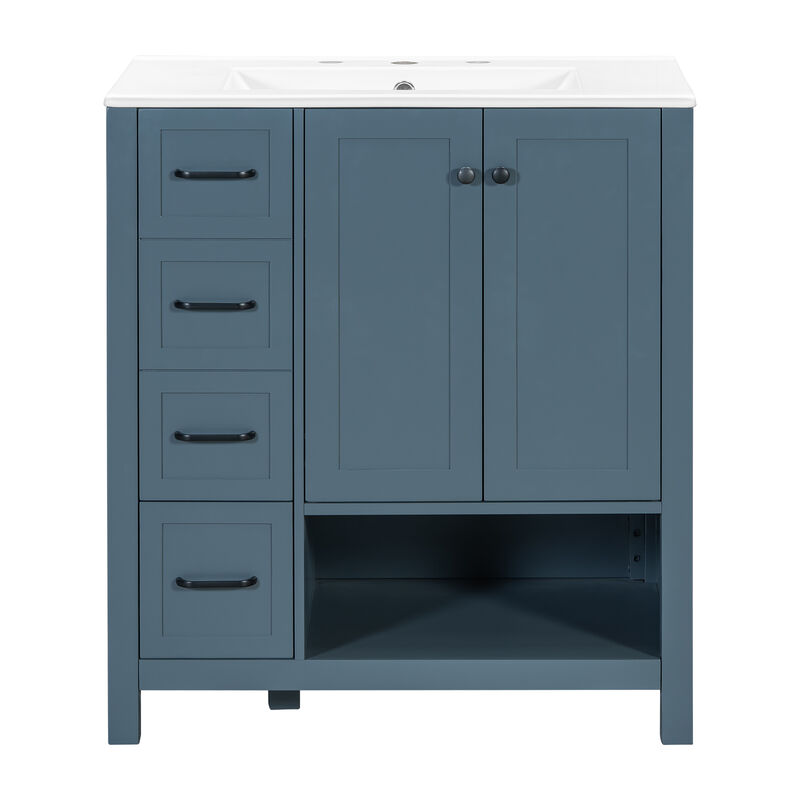 Merax Bathroom Storage Cabinet with Ceramic Basin, 2 Drawers & Door Cabinet image number 0