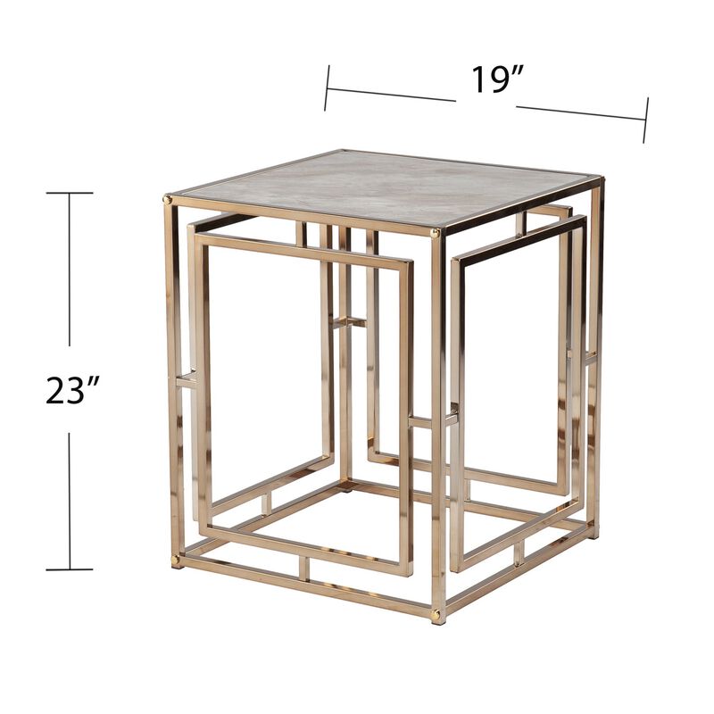 Homezia 23" Champagne Glass And Iron Square End Table