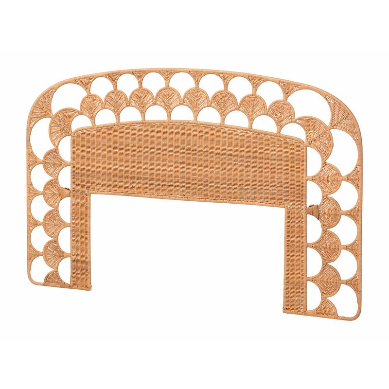 bali & pari Felician Natural Rattan Standalone Headboard - Handwoven Wicker Panel Headboard with Scalloped Fan Motif, Queen image number 0