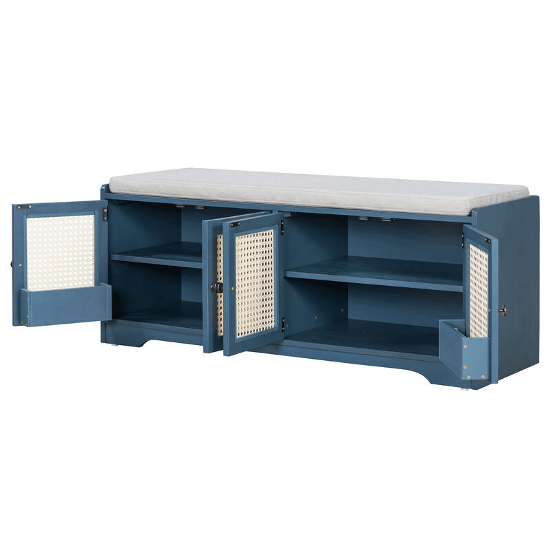 Trexm Storage Bench Multifunctional Wood Entryway Shoe Bench image number 6