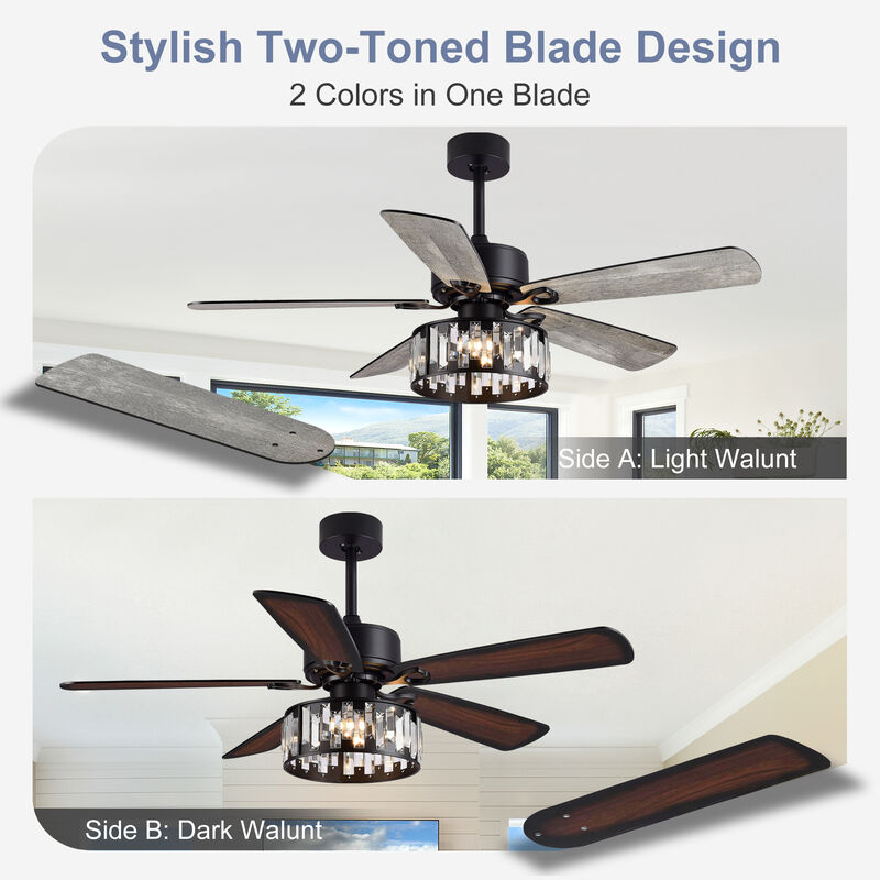Breezary 52In Traditional Ceiling Fan with Light Kit, 5 Blades, E12 Bulbs need, 6 Speed, Reversible Indoor Ceiling Fan image number 2