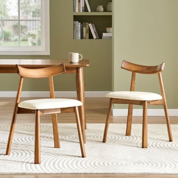 Whisen 2-Pack Solid Wood Dining Chairs with Curved Backrest, PU Leather Upholstered Chairs for Dining Room, Kitchen, Living Room
