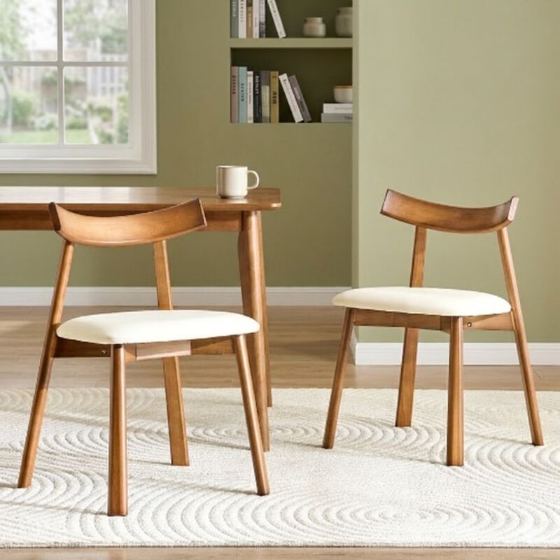 Whisen 2-Pack Solid Wood Dining Chairs with Curved Backrest, PU Leather Upholstered Chairs for Dining Room, Kitchen, Living Room image number 1