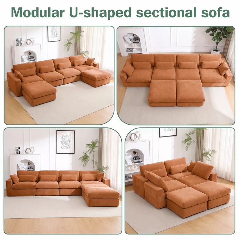 Vipbear 160" Oversized U Shaped Cloud Sectional Sofa Boneless Modular Couch with Movable Ottoman image number 8