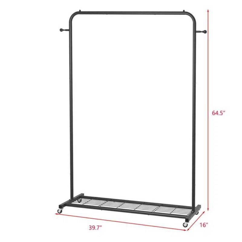 Hivvago Black Modern Garment Rack Clothes Hanging Rod with Lockable Wheels