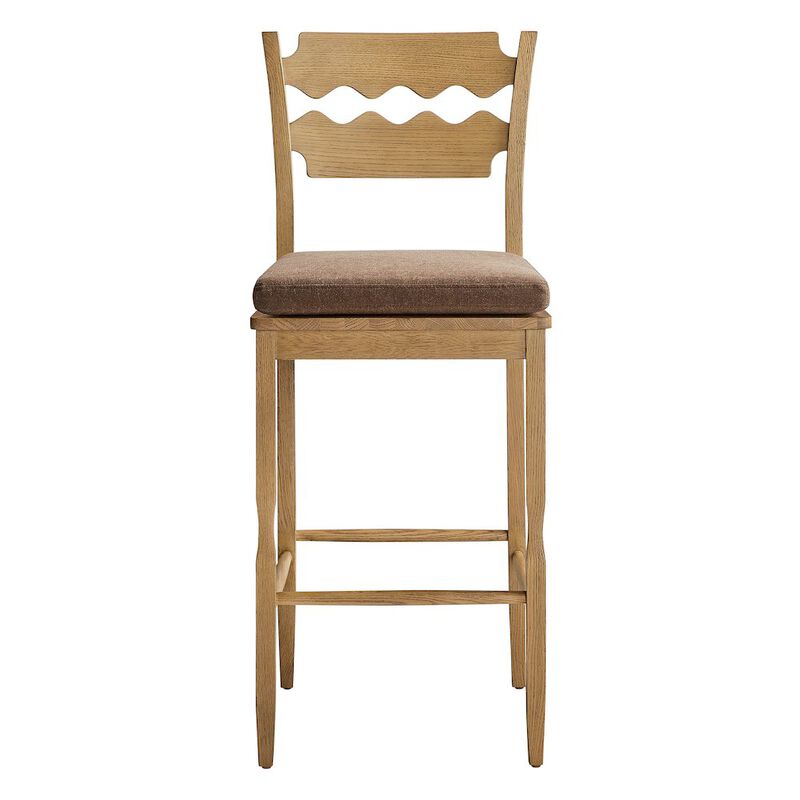 Jax Oak Wood Bar Stool With Wavy Razor Back and Cushion image number 5