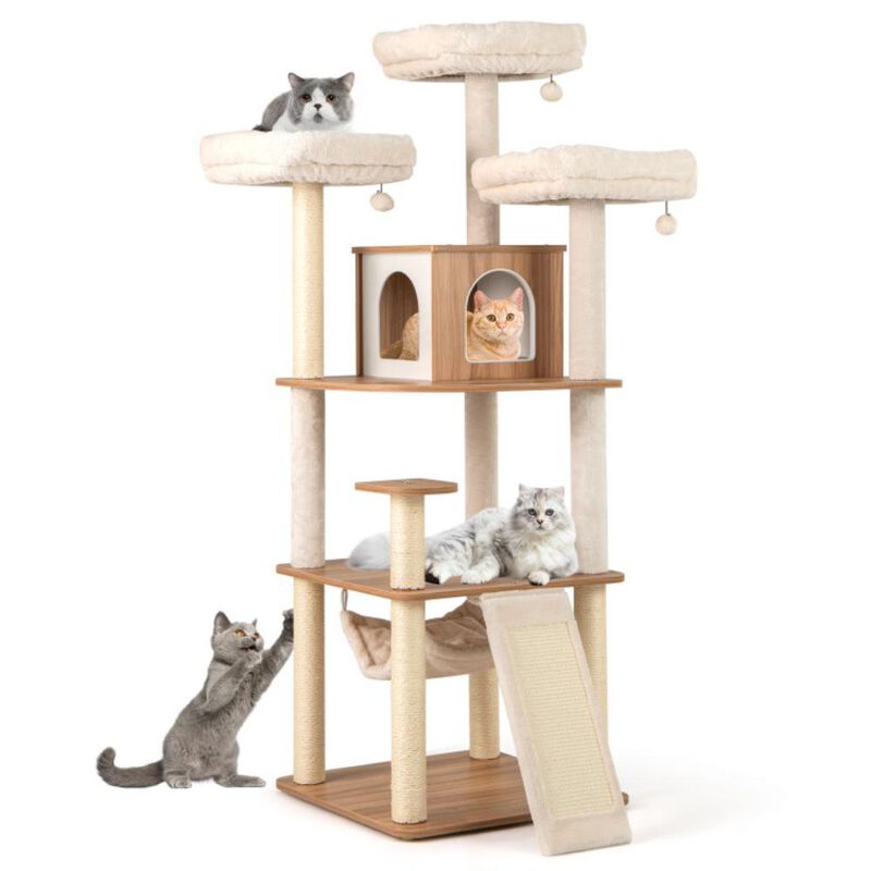 Hivvago 68 Inch Tall Cat Tree with 3 Padded Perches Condo and Sisal Scratching Posts