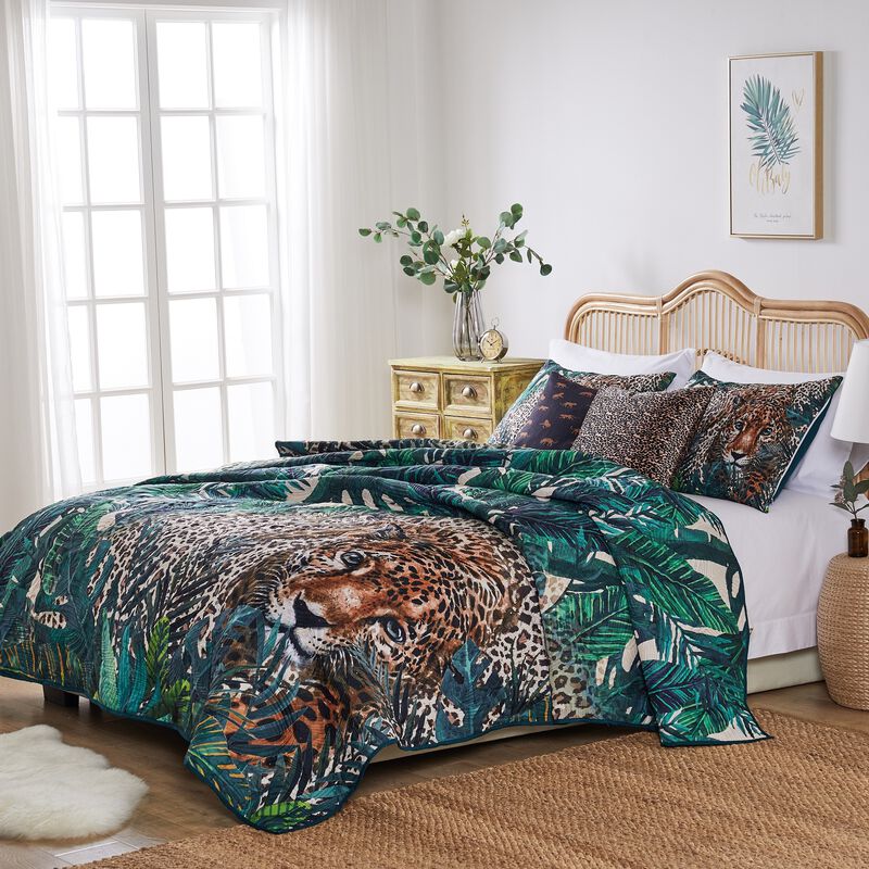 Greenland Home Fashions Barefoot Bungalow Jungle Cat Pillow Sham - Standard 20x26", Teal
