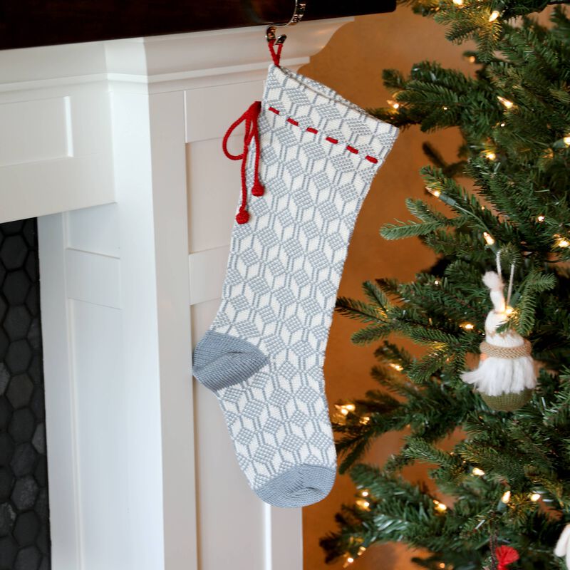 Grey Patterned Stocking with Red Bow image number 1