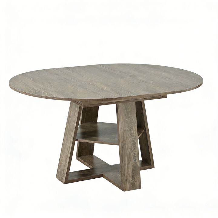 Extendable Round Dining Table for 4-8 People with Storage Shelf