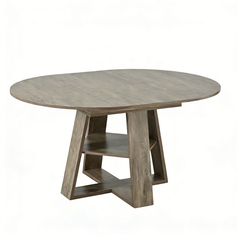 Extendable Round Dining Table for 4-8 People with Storage Shelf image number 0