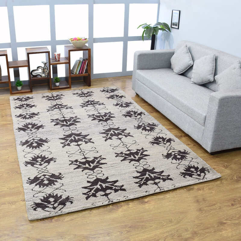 HAND KNOTTED WOOL Floral AREA RUGS  - Rectangle Shape, Floral Modern, Medium Pile Handmade Area Rugs for Living Room, Bed Room (N00921) image number 1